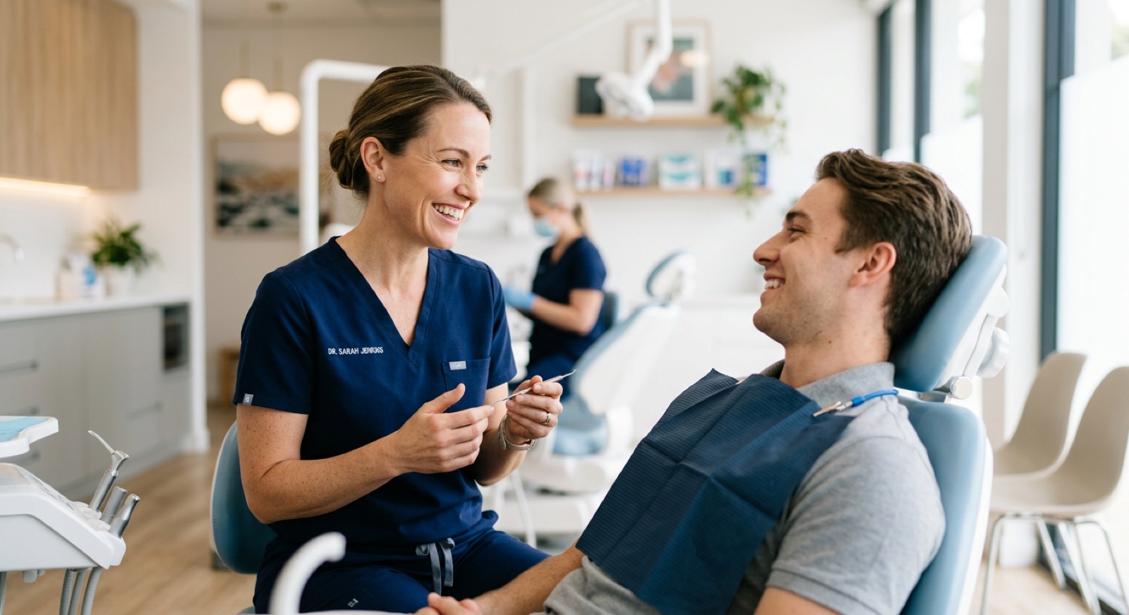 Zahnärztin im Patientengespräch